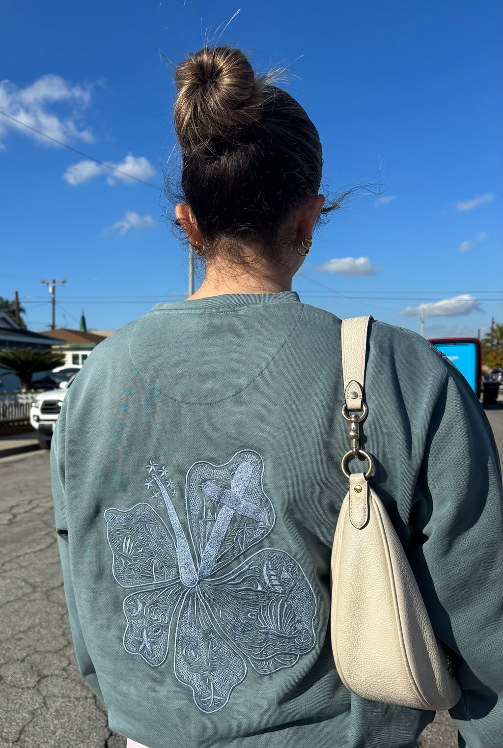 Embroidered Sea Hibiscus Flower Crewneck